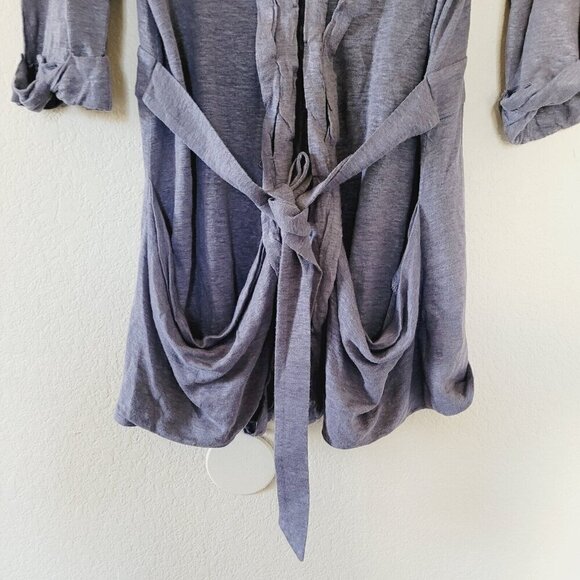 Nordstrom Classiques Entrier 100% Linen Cardigan Sweater Size Medium Belted - Picture 9 of 11